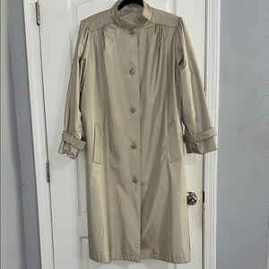 Worthington Essentials Long Beige Tan Trench Rain Coat 18WP Womens Rubber Back